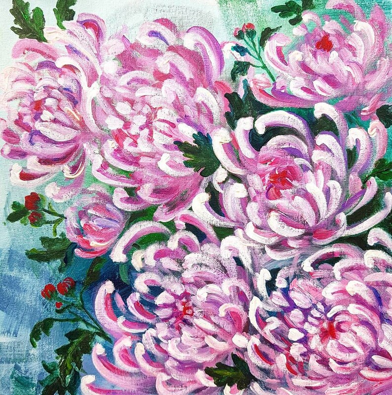 Chrysanthemum Acrylic Painting Original Art Kitchen Decor Etsy