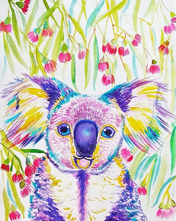 Nursery Decor Rainbow Koala Baby Original Watercolor Painting Etsy