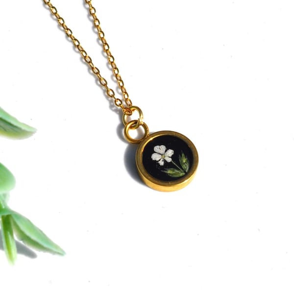 Tiny Gold Necklace, Tiny Necklace, Tiny Flower Necklace, Real Flower Necklace, Pressed Flower Necklace, Dried Flower Necklace, Wildflowers