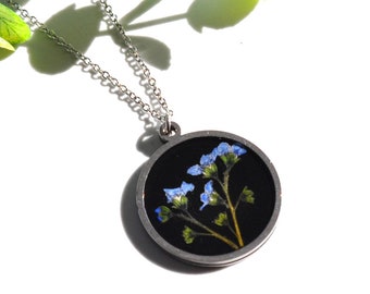Wildflower Necklace, Forget Me Not Necklace, Real Pressed Flower Necklace, Real Flower Necklace, Dried Flower, Bereavement Necklace