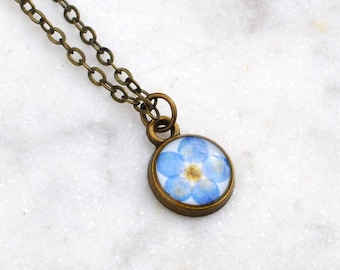 Forget Me Not Necklace, Tiny Necklace, Real Pressed Flower Necklace, Flower Necklace, Preserved Flower, Dried Flower, Gifts for Her