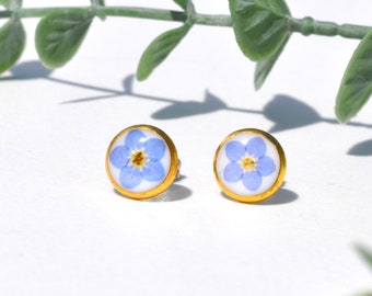 Pressed Flower Earrings, Pressed Flower Studs, Pretty Earrings, Forget Me Not, Forget Me Not Earrings, Pressed Flower Jewelry