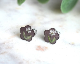 Wildflower Studs, Flower Studs Queen Annes Lace, Dried Flower Earrings, Botanical Jewelry, Cute, Real Pressed Flower Earrings, Gifts for Her
