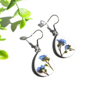 Forget Me Not Earrings, Pressed Flower Earrings, Real Flower Earrings, Dried Flower Earrings, Sentimental Earrings, Preserved Flower Earring