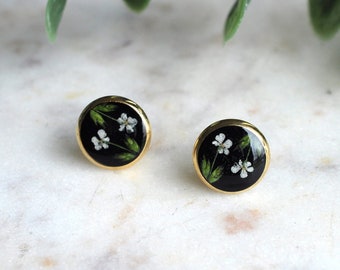 Pressed Flower Earrings/ Dried Flower Studs/ Floral Studs/ Gifts for Her/ Nature Earrings/ Flower Jewelry/ Real Pressed Flowers