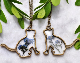 Pet Loss, Pet Loss Keepsake, Cat Necklace, In Remembrance Of, Pet Loss Necklace, Death of a Pet, Forget Me Not, Pressed Flower Necklace, Pet