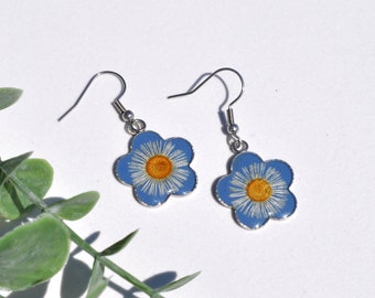 Flowe Earrings, Retro Flower Earrings, Pressed Flower Earrings, Real Flower Earrings, Dried Flower, Wildflower Earrings, Wild Daisy Earrings