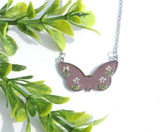 Butterfly Necklace, Real Pressed Flower Necklace, Butterflies, Dried Flowers, SS, Gifts for Her, Botanical Butterfly, Botanical Necklace