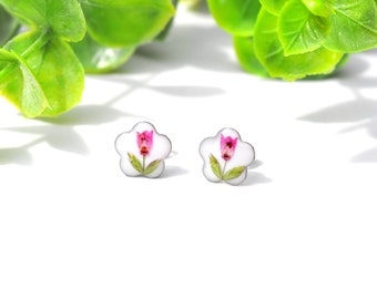 Wildflower Studs, Flower Studs, Dried Flower Earrings, Pink Flowers, Botanical Jewelry, Cute, Real Pressed Flower Earrings, Gifts for Her