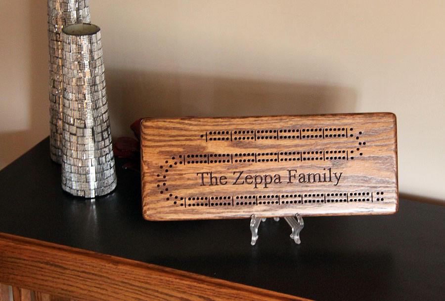 Custom Cribbage Board Personalized With Names. Made From Solid Oak Wood