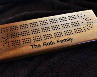Custom cribbage board personalized with names. Made from solid walnut wood. Gift for him, gift for her with superior craftsmanship