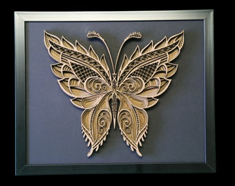 Multi-layer Butterfly in a black frame.