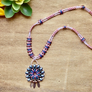 Handmade Beaded Pendant Necklace: Czech Glass Boho Jewelry