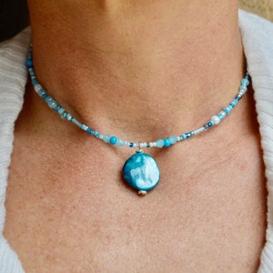 Turquoise Shell Beaded Choker: Miyuki Seed Bead Necklace