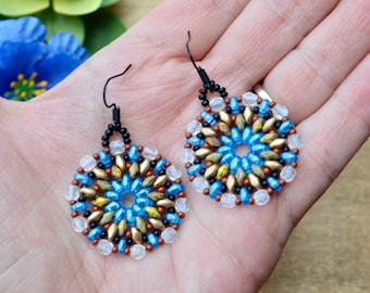 Blue Beaded Earrings: Handmade Seed Bead Boho Jewelry