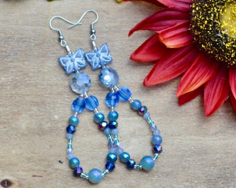 crystal blue butterfly earrings / summer jewelry / handmade jewelry / gifts for mom / gift for her / handmade gift / gift for her