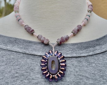 Purple Statement Necklace/Beaded Necklace/Handmade Jewelry/Necklaces For Women/Gifts For Her/modern necklace/Trendy Jewelry/Choker Necklace