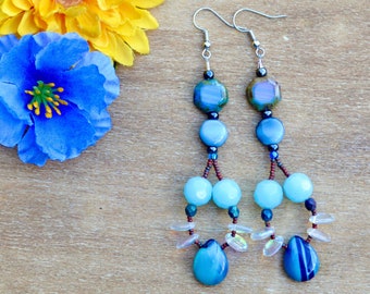 blue teardrop beaded earrings / beaded earrings / handmade jewelry / gifts for mom / gift for her / gifts for her /summer jewelry