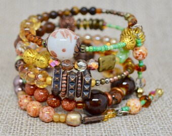 boho bracelet - handmade jewelry - wrap bracelet - boho copper beaded wrap bracelet - gift for her - rustic wrap jewelry - layering