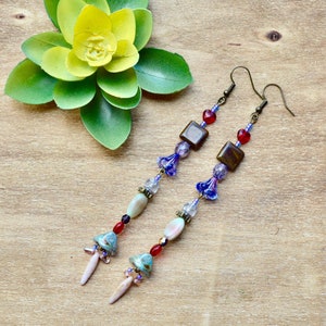 Boho Dangle Earrings: Czech Glass, Crystal, Bell Flower Beads