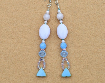 blue and pink beaded earrings / dangle earrings / beaded earrings / gifts for her / gift for her / statement earrings / gifts for women