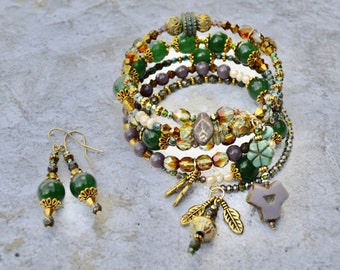 Aventurine gemstone bracelet and earrings jewelry set / summer jewelry / handmade jewelry / handmade gift / gifts for her / gift for her
