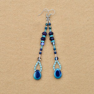 Blue Czech Glass Beaded Earrings: Handmade Boho Dangle Jewelry