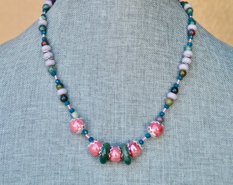 Boho Jasper Gemstone Necklace: Handmade Beaded Jewelry, 18 Inch