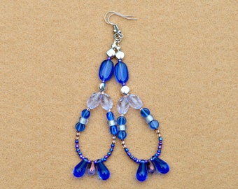 blue beaded earrings / hoop earrings / dangle earrings / statement earrings / handmade gift / gifts for mom / gift for her / boho earrings