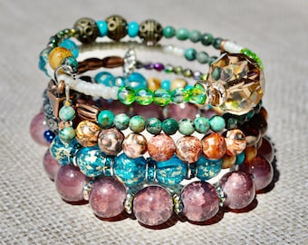 African Turquoise Beaded Boho Wrap Gemstone Bracelet/Modern Boho Wrap Bracelet/Statement Bracelet/Boho Jewelry/Gift For Her/Beaded Wrap