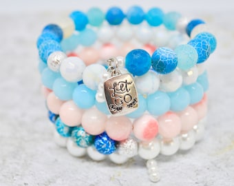 Blue Quartz Gemstone Wrap Bracelet: Handmade Beaded Artisan Jewelry
