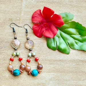Turquoise Beaded Dangle Earrings: Bohemian Teardrop Hoop Jewelry