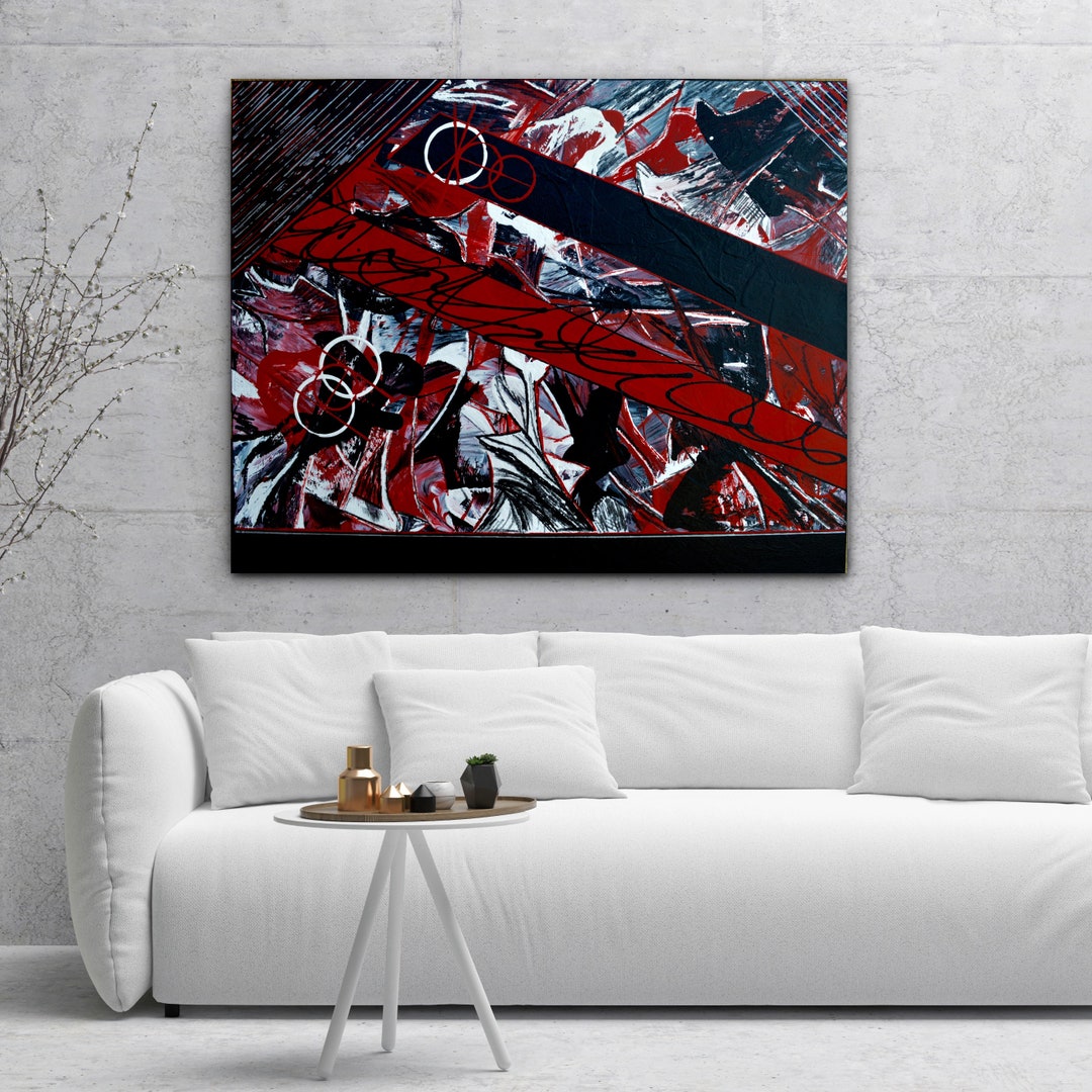 Red and Black Abstract Acrylic Painting: Modern Wall Art (24x30) - Etsy