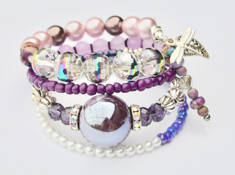 Beaded Purple Wrap Bracelet For Her,Bohemian Inspired Jewelry,Purple Beaded Stack Wrap,Artisan Bracelet,Jewelry,Charm Bracelet,Gift For Her