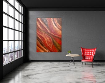 Red Abstract Painting on Canvas: Modern Wall Art (18x24x1.5 inches)