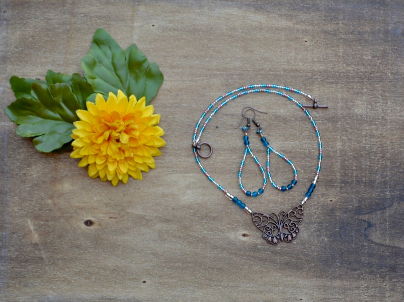 butterfly jewelry set / handmade jewelry set / gifts for her / seed bead jewelry / dangle earrings /minimalist jewelry / best friend gift image 9