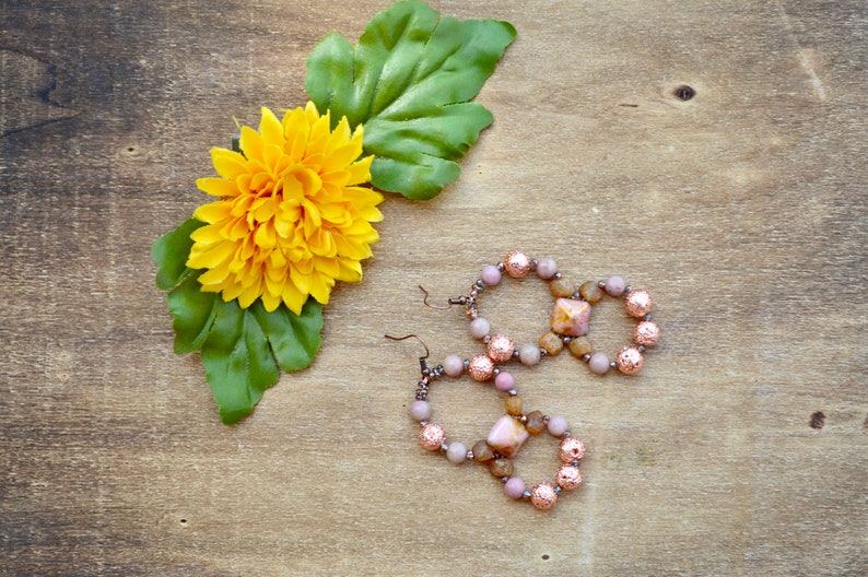 rhodonite gemstone beaded double hoop earrings / bohemian image 6