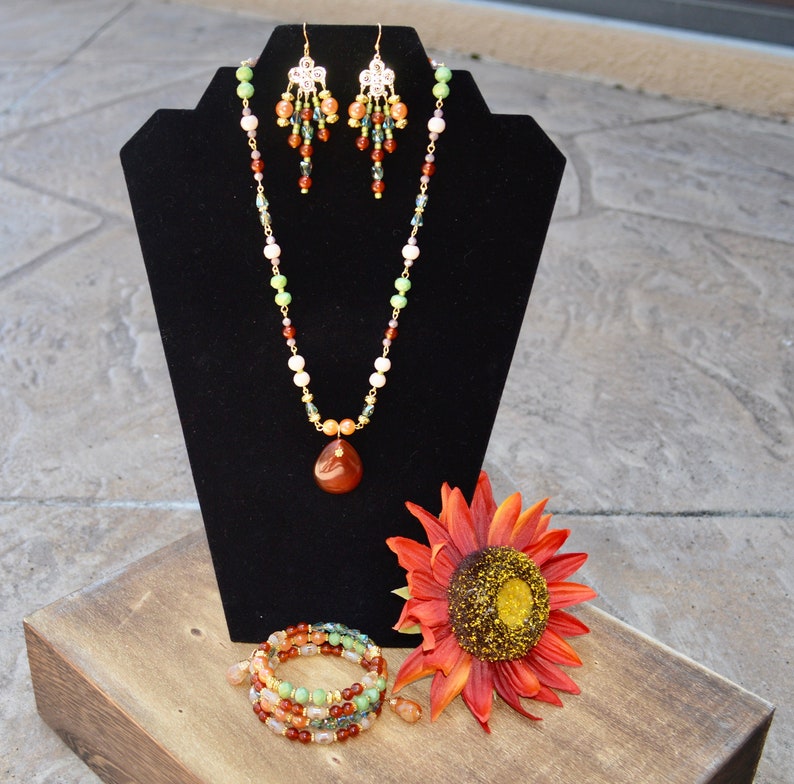 carnelian jewelry set / gemstone jewelry / birthday gifts / gift for mom / best friend gift / gifts for her / boho jewelry /handmade jewelry image 1