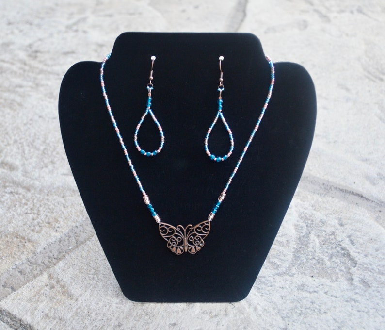 butterfly jewelry set / handmade jewelry set / gifts for her / seed bead jewelry / dangle earrings /minimalist jewelry / best friend gift image 3