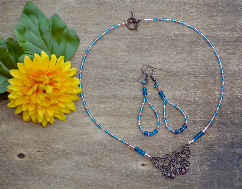 butterfly jewelry set / handmade jewelry set / gifts for her / seed bead jewelry / dangle earrings /minimalist jewelry / best friend gift image 5