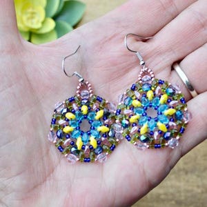 Beaded Flower Earrings: Colorful Boho Jewelry, Hypoallergenic Silver