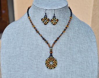 beaded pendant necklace and earrings jewelry set  / handmade jewelry / handmade gift / earthy jewelry / Mothers Day gift / gifts for her