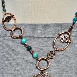 Dragonfly Tree Of Life Copper Turquoise Beaded Bohemian Chunky Necklace/Art/Rustic Chunky Eclectic Copper and Turquoise Jewelry/Gift For Her image 10