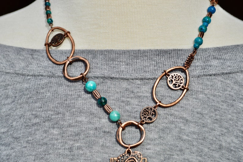 Dragonfly Tree Of Life Copper Turquoise Beaded Bohemian Chunky Necklace/Art/Rustic Chunky Eclectic Copper and Turquoise Jewelry/Gift For Her image 10