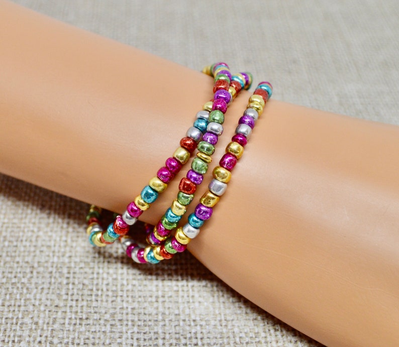 festive jewelry Christmas 2020 Christmas light bulb beaded jewelry gift for her layering multi-colored holiday wrap beaded bracelet