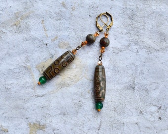 earrings / dangle earrings / artisan beaded jewelry / Christmas gifts / boho earrings / jasper beaded earrings / dzi beads / gift for her
