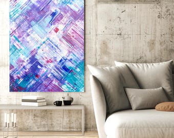 Large Abstract Acrylic Painting: Purple, Blue, and Pink Wall Art (30x40x1.5 inches)