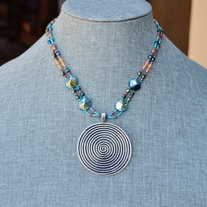 Handmade Beaded Choker Necklace: Silver Pendant, Czech Glass, Miyuki Beads