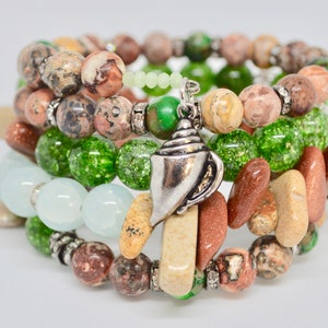 sea shell charm beaded bracelet/boho wrap bracelet/gift for her/boho bracelet/beaded wrap bracelet/gemstone beaded bracelet/handmade jewelry