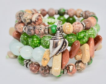 sea shell charm beaded bracelet/boho wrap bracelet/gift for her/boho bracelet/beaded wrap bracelet/gemstone beaded bracelet/handmade jewelry